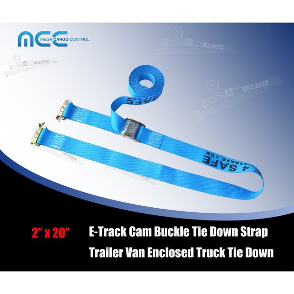 Tie 4 Safe 2" x 20' E Track Cam Buckle Straps w/ E Clips
WLL: 833 lbs., PK12 CT11-20M23B-12